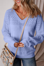 Openwork V-Neck Long Sleeve Sweater