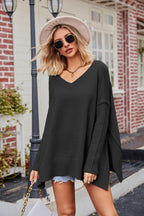 V-Neck Slit Exposed Seam Sweater