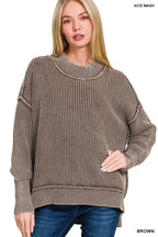 Zenana Washed Side Slit Oversized Sweater