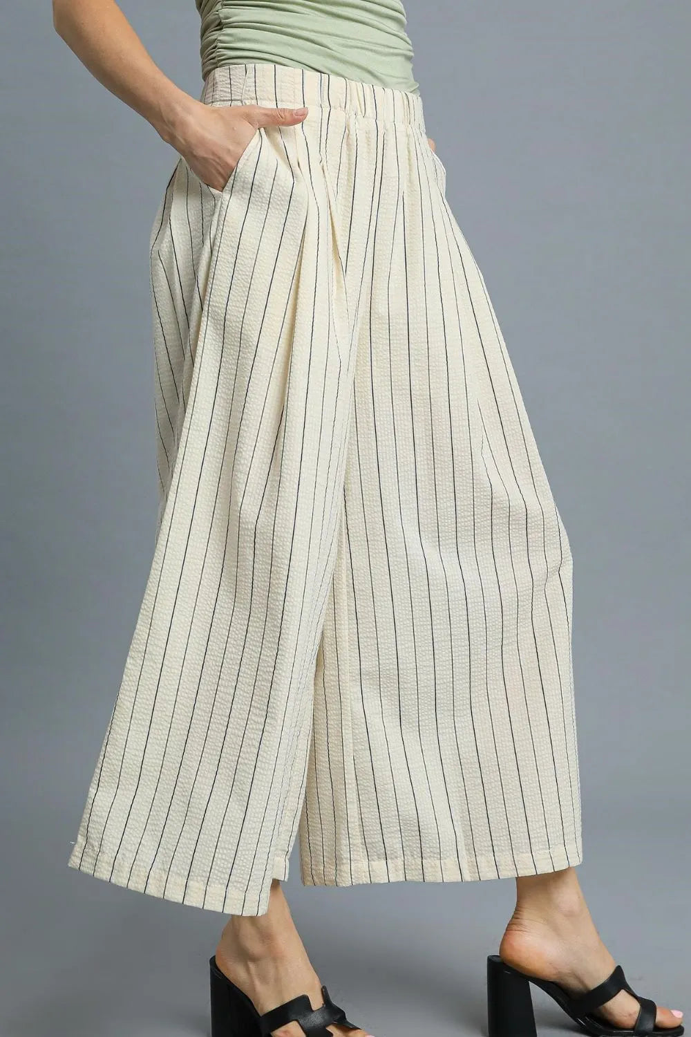 Umgee High-Waisted Wide Leg Striped Pants