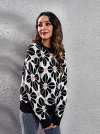 Floral Round Neck Long Sleeve Sweater