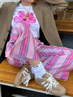 Striped Wide Leg Drawstring Pants