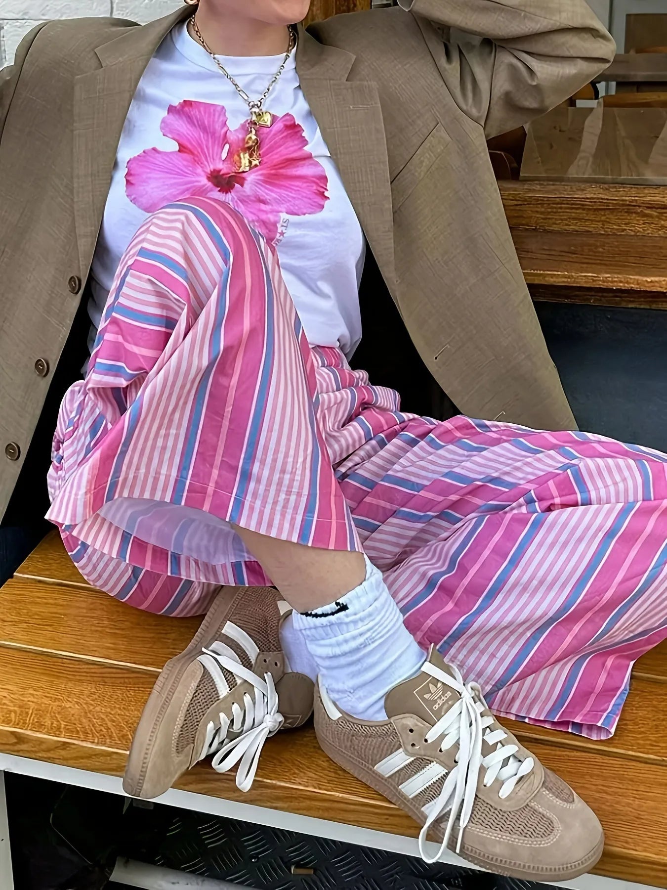 Striped Wide Leg Drawstring Pants