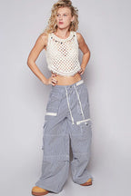 POL Striped Wide Leg Pants with Cargo Pockets
