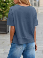 Oversize V-Neck Short Sleeve Casual Flowy Top