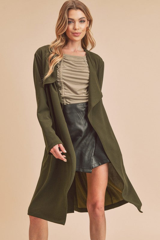 Aemi + Co Open Front Long Sleeve Longline Coat