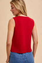 Annie Wear Metal Button Detail Crop Sweater Vest