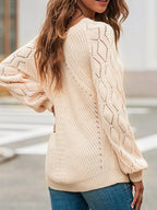 Openwork Round Neck Long Sleeve Sweater
