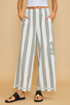 Umgee Peace Sign Patch Striped Wide Leg Pants