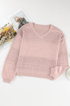 Openwork V-Neck Long Sleeve Sweater