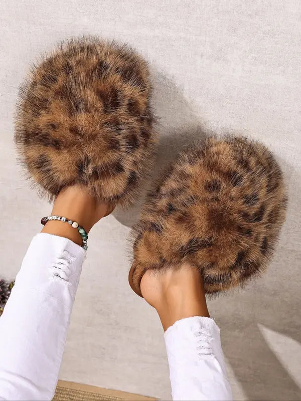 New Trendy Plush Fur Slippers, Super Cute Fashion Warm Home Shoes, Anti-Slip Thick Sole Cat-Like Feel Cotton Slippers, Christmas Gift for Girls