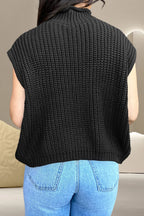 Cable-Knit Mock Neck Cap Sleeve Sweater