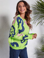 Flower Pattern Round Neck Long Sleeve Sweater