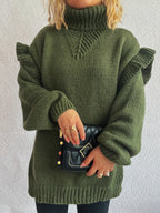 Ruffled Turtleneck Long Sleeve Sweater