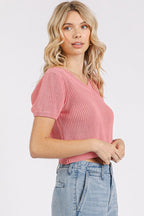 Mittoshop V-Neck Short Sleeve Crop Sweater