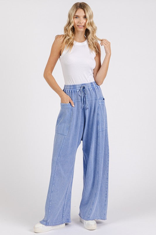 Mittoshop Mineral Wash Elastic Waist Baarrel Leg Baggy Pants