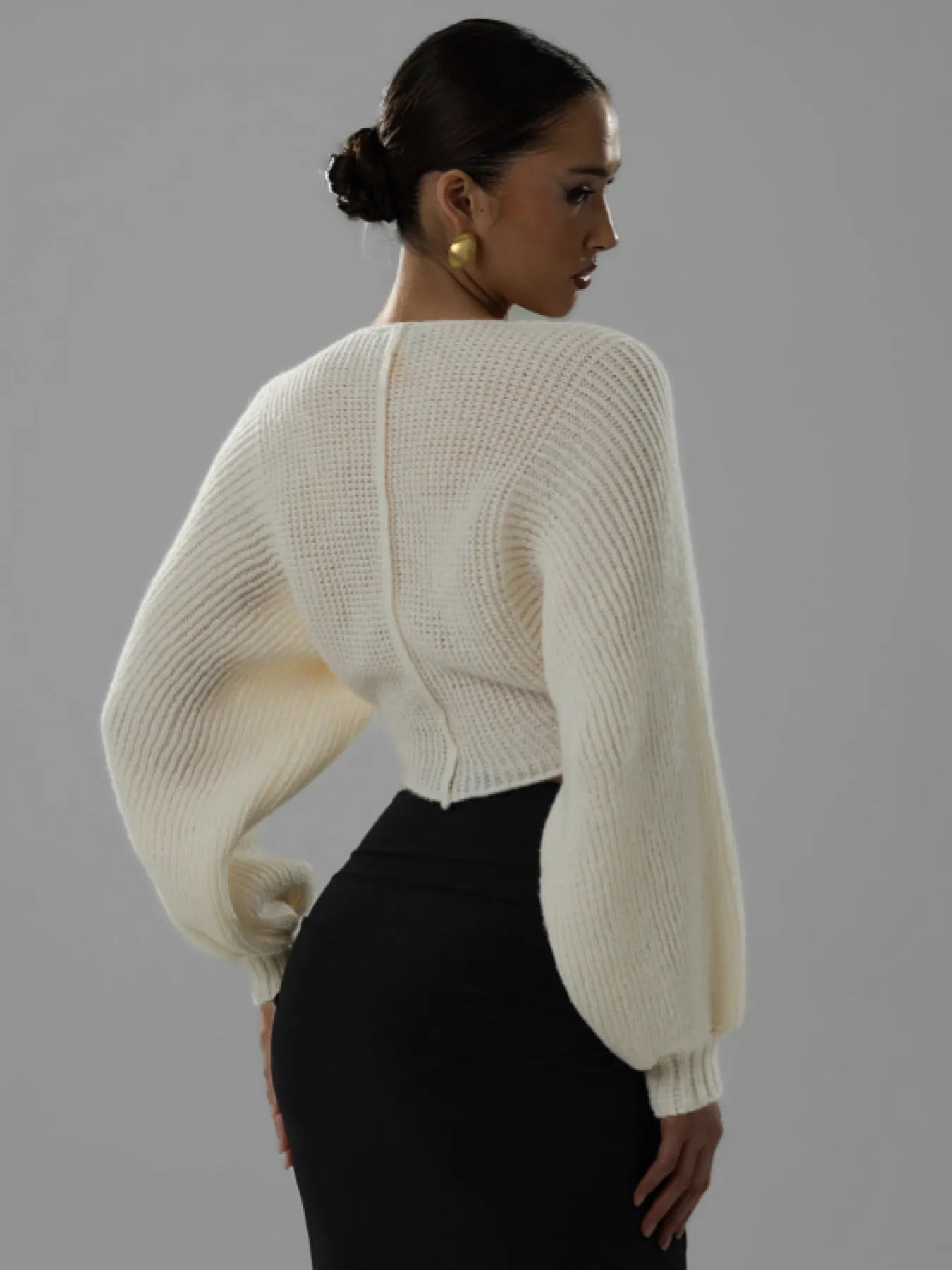 V-Neck Long Sleeve Crop Sweater