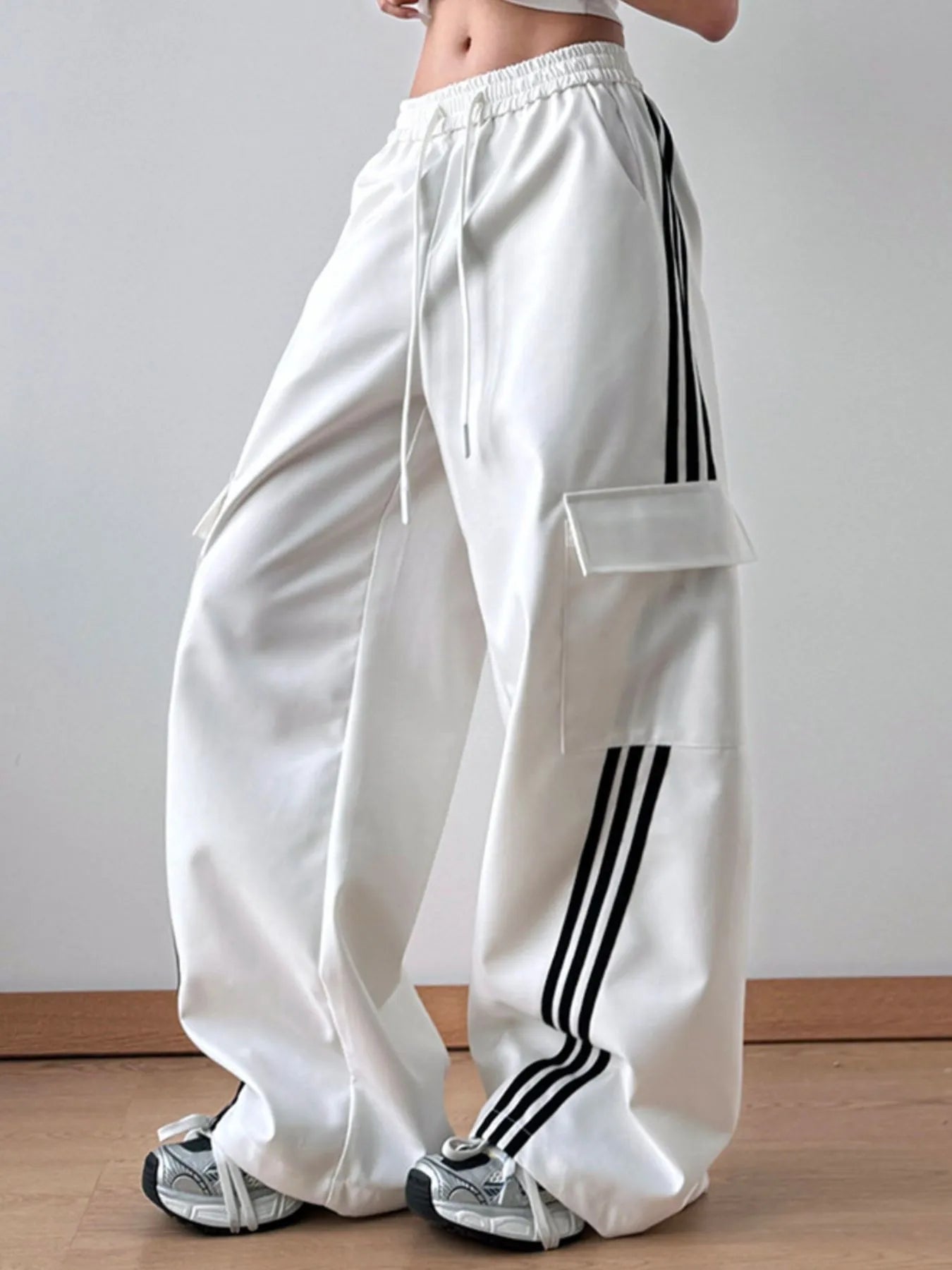 Striped Wide Leg Cargo Pants