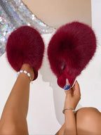 New Trendy Plush Fur Slippers, Super Cute Fashion Warm Home Shoes, Anti-Slip Thick Sole Cat-Like Feel Cotton Slippers, Christmas Gift for Girls