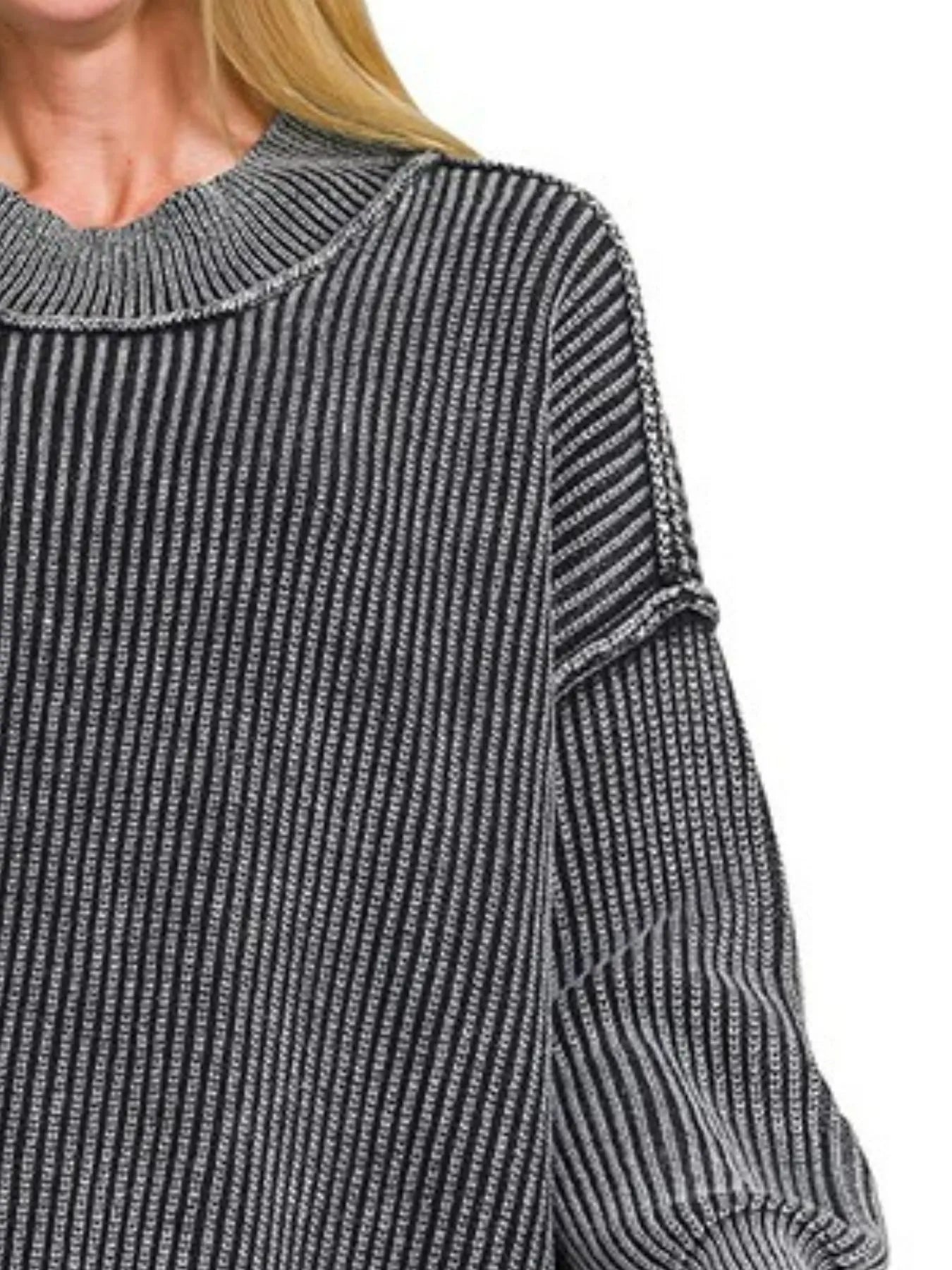 Zenana Washed Side Slit Oversized Sweater
