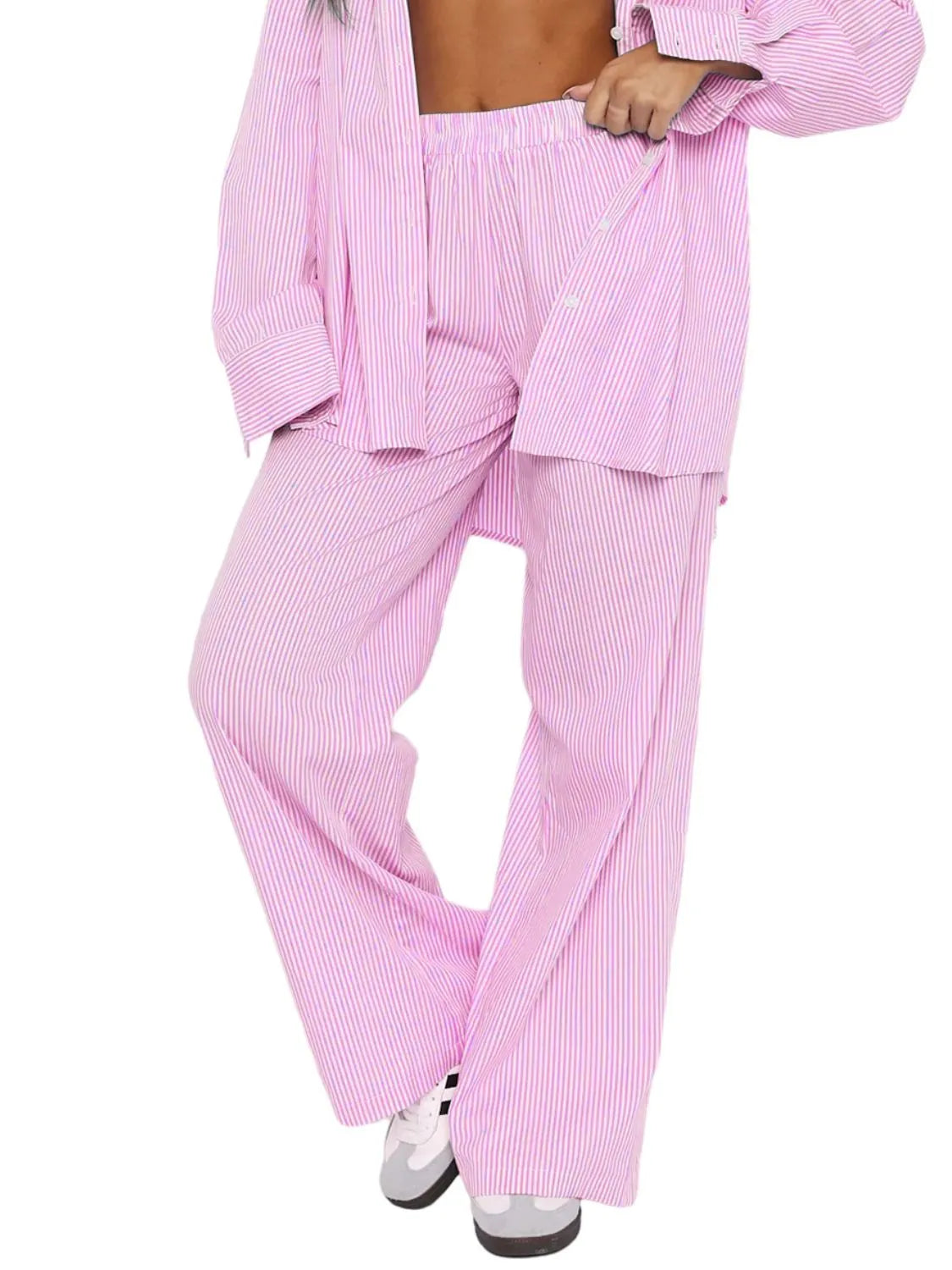 Pocketed Striped Wide Leg Pants