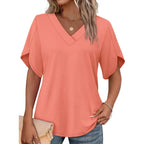 Womens Summer V-Neck Petal Sleeve Blouse Casual