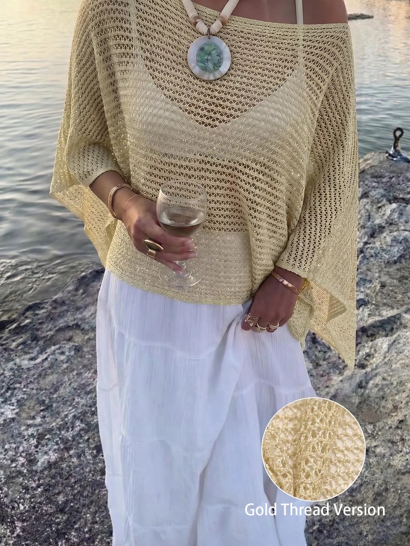 Sequin Hollow-out Knit Summer Top