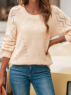 Openwork Round Neck Long Sleeve Sweater