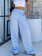 Pocketed Striped Wide Leg Pants