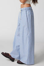 Drawstring Striped Wide Leg Pants