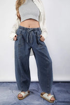 VERY J Washed Chambray Barrel Denim Pants