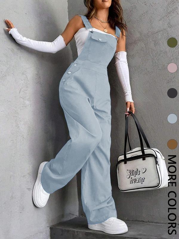 Women's Plain Pocket Overalls, Casual Comfy Overalls for Daily Wear, Ladies Clothes for All Seasons, Womenswear