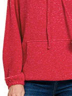Zenana Brushed Hacci Melange Hooded Sweater