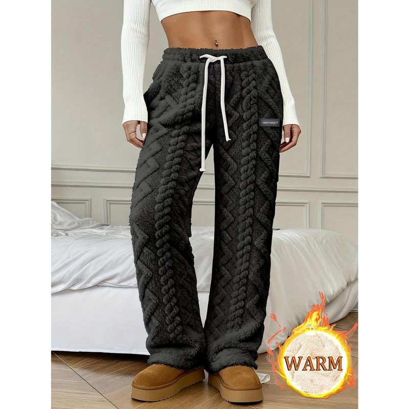 Jacquard Fabric Drawstring Lined Pants