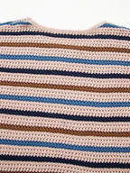 Multicolour Striped Knitted Drop Shoulder Round Neck Sweater