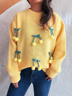 Cherry Round Neck Long Sleeve Sweater