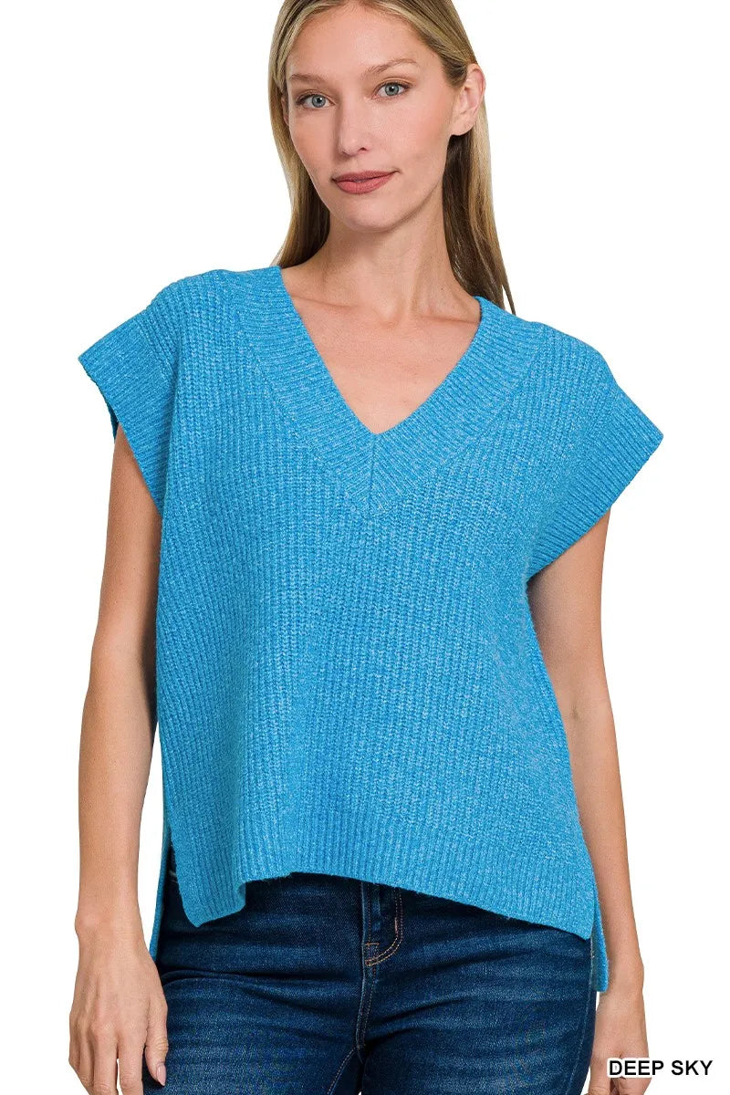 Zenana Oversized Sweater Vest with Side Slit