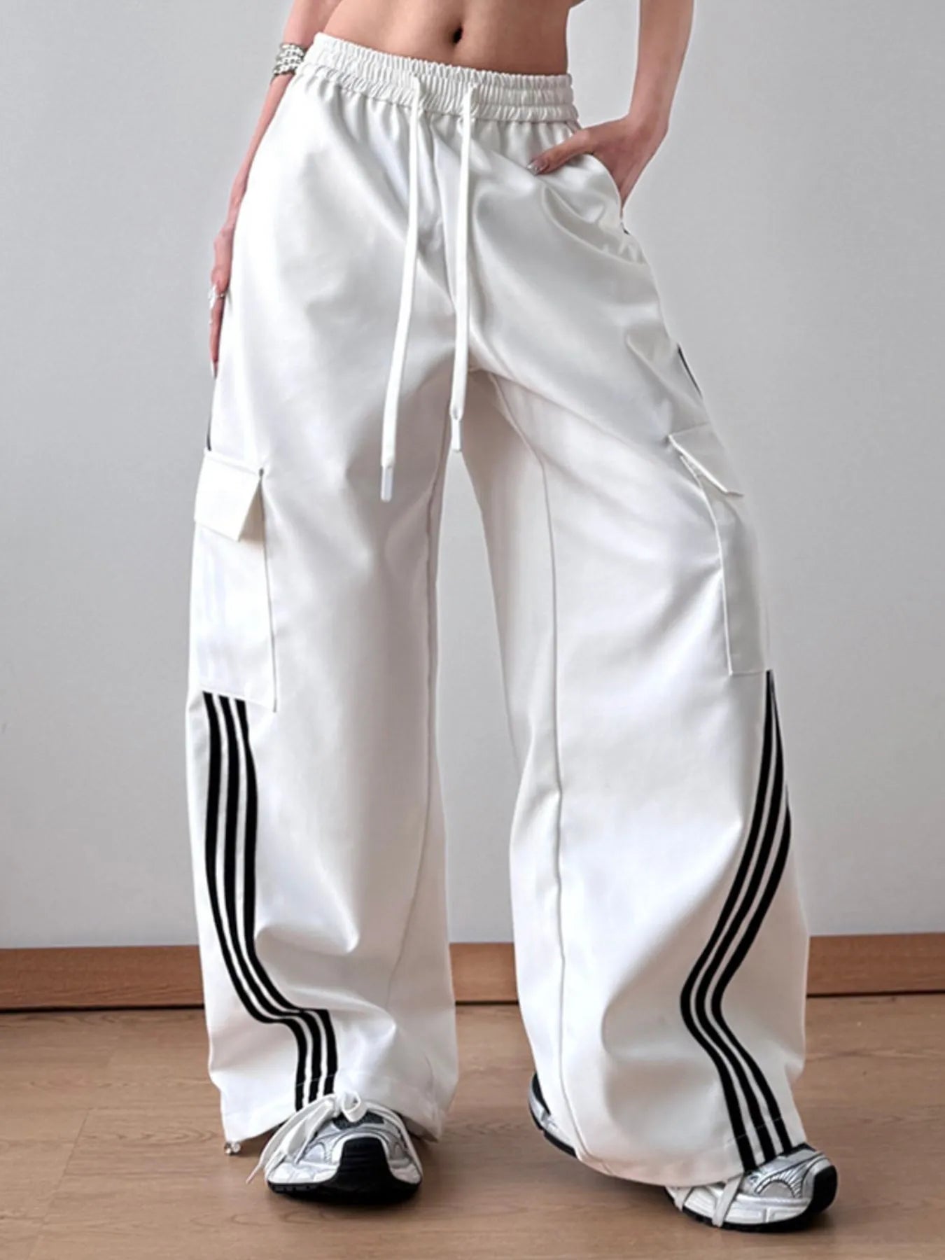 Striped Wide Leg Cargo Pants