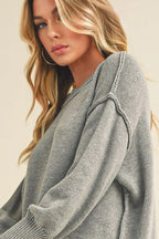 Aemi+Co Ribbed Hem Exposed Seam Round Neck Sweater
