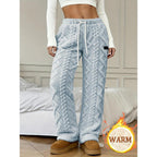 Jacquard Fabric Drawstring Lined Pants