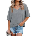 Oversize V-Neck Short Sleeve Casual Flowy Top