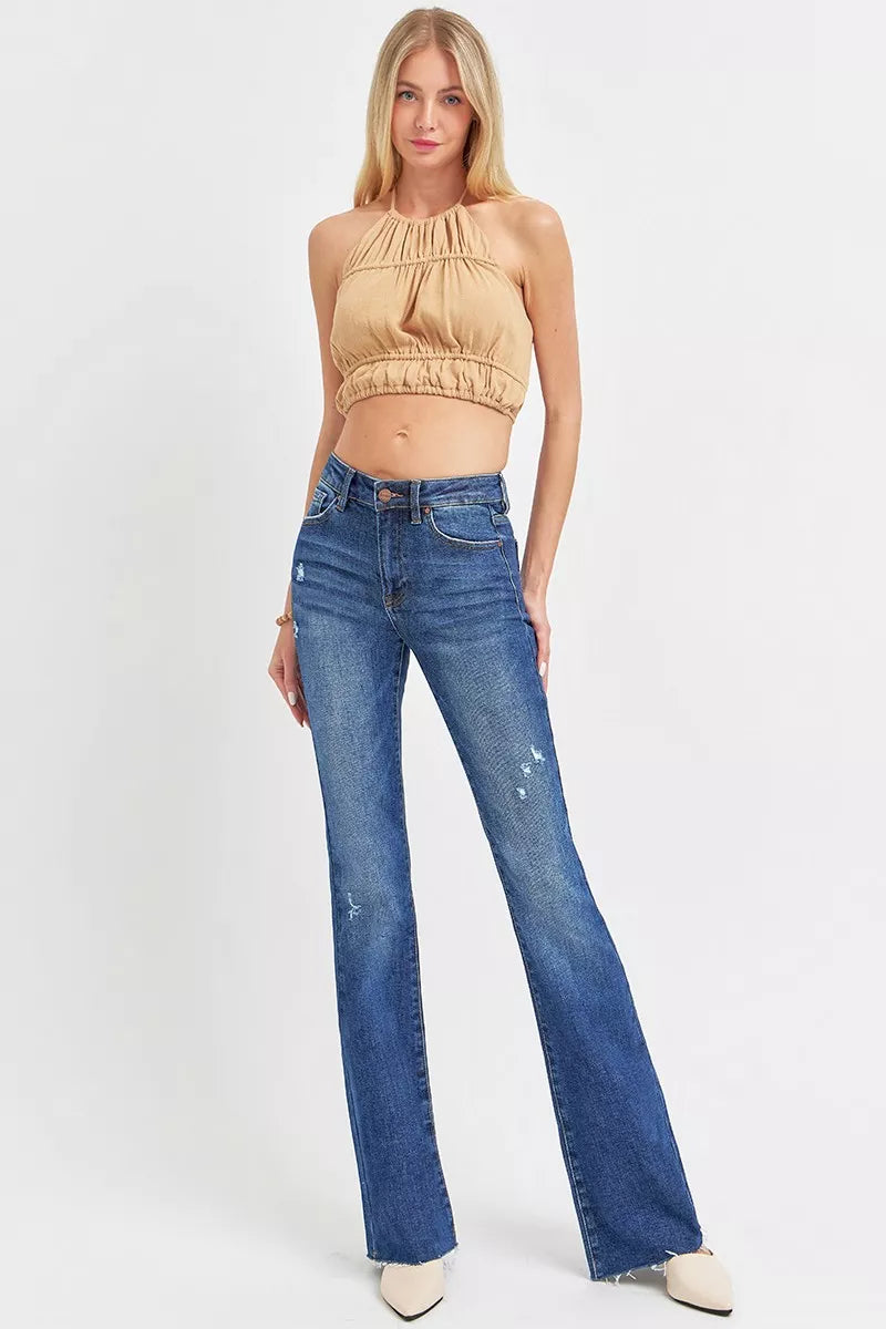 RISEN Full Size Distressed Mid Rise Flare Jeans Plus Size