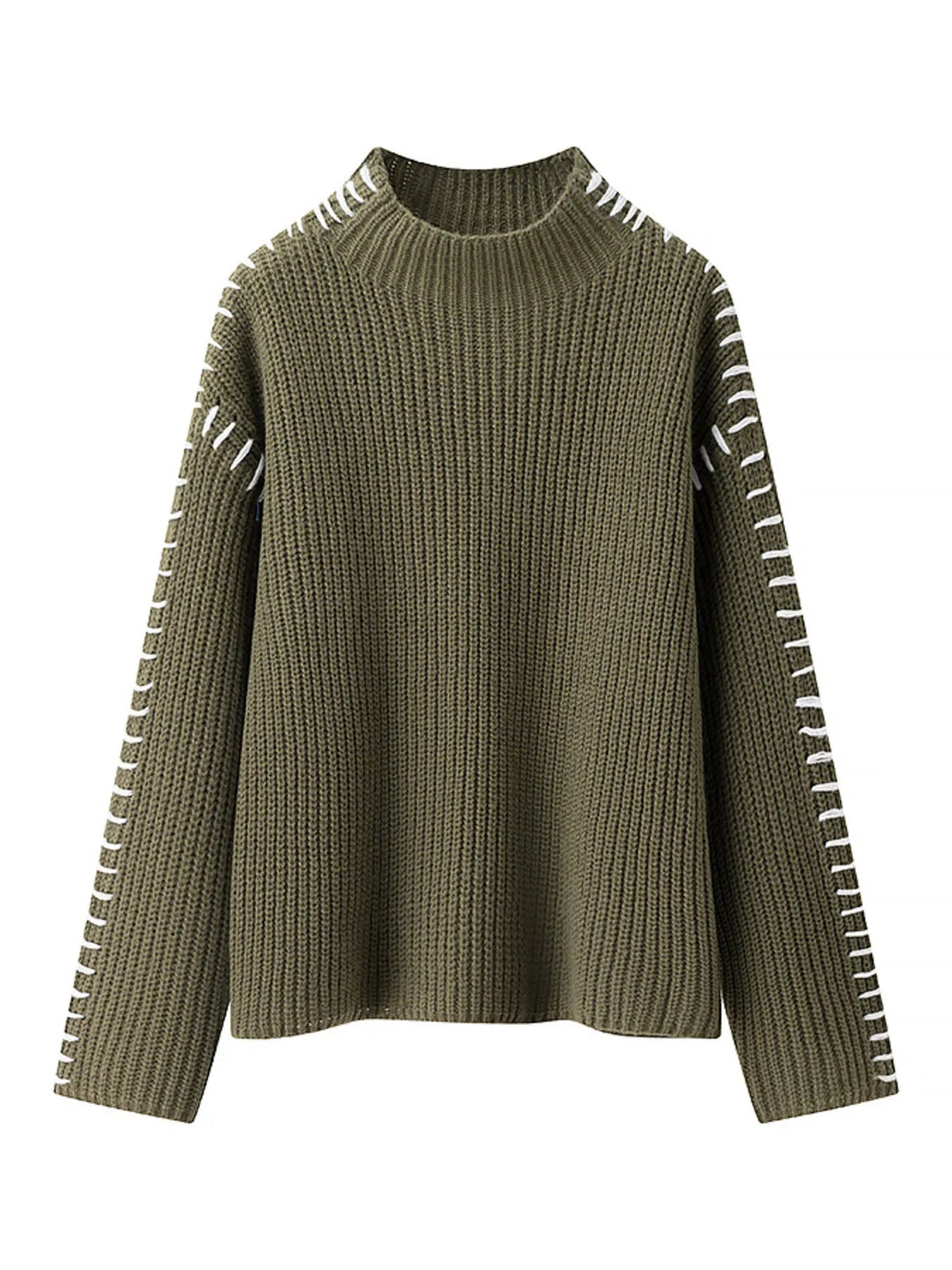 Contrast Mock Neck Long Sleeve Sweater
