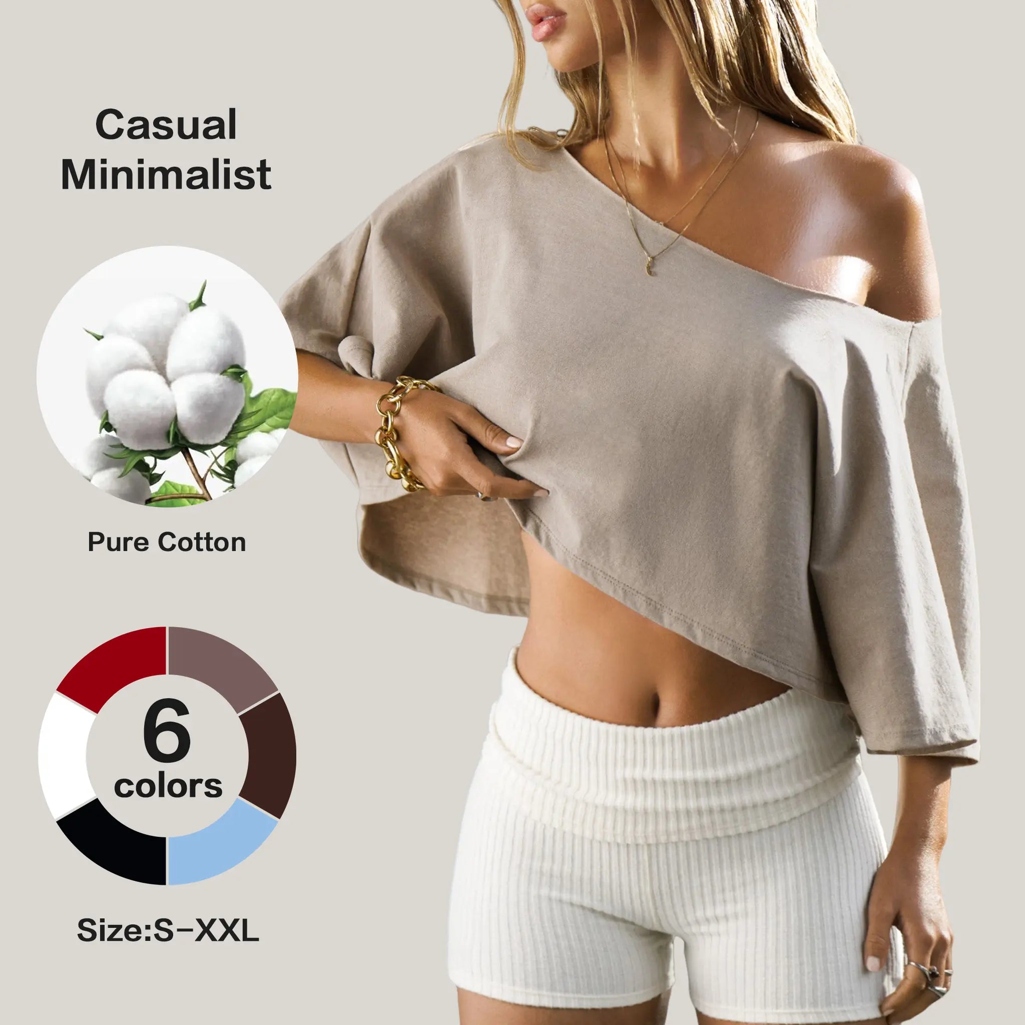 Cotton Off-Shoulder Batwing Sleeve Crop Top Tee