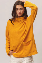 BiBi Piper Rib Double Pocket Turtle Neck Sweater