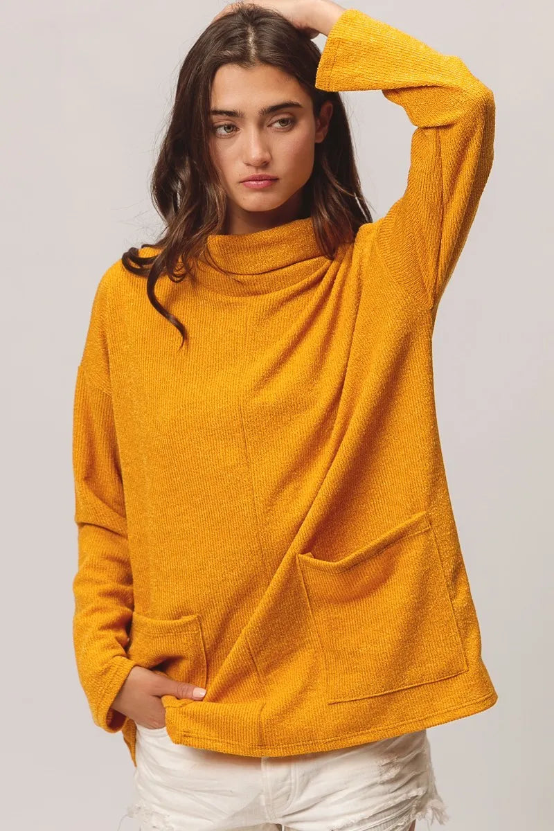 BiBi Piper Rib Double Pocket Turtle Neck Sweater