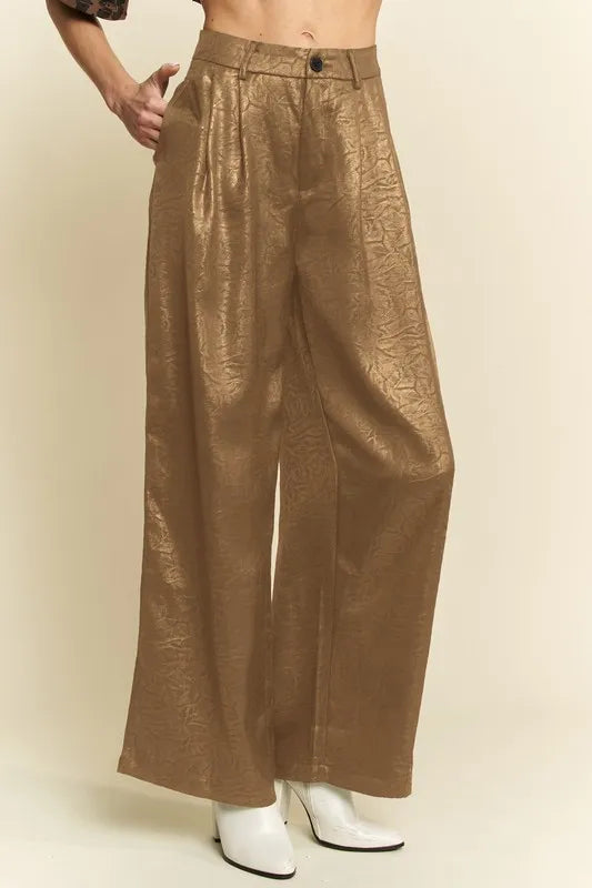 Davi & Dani Crinkled Textured Wide Leg Pants