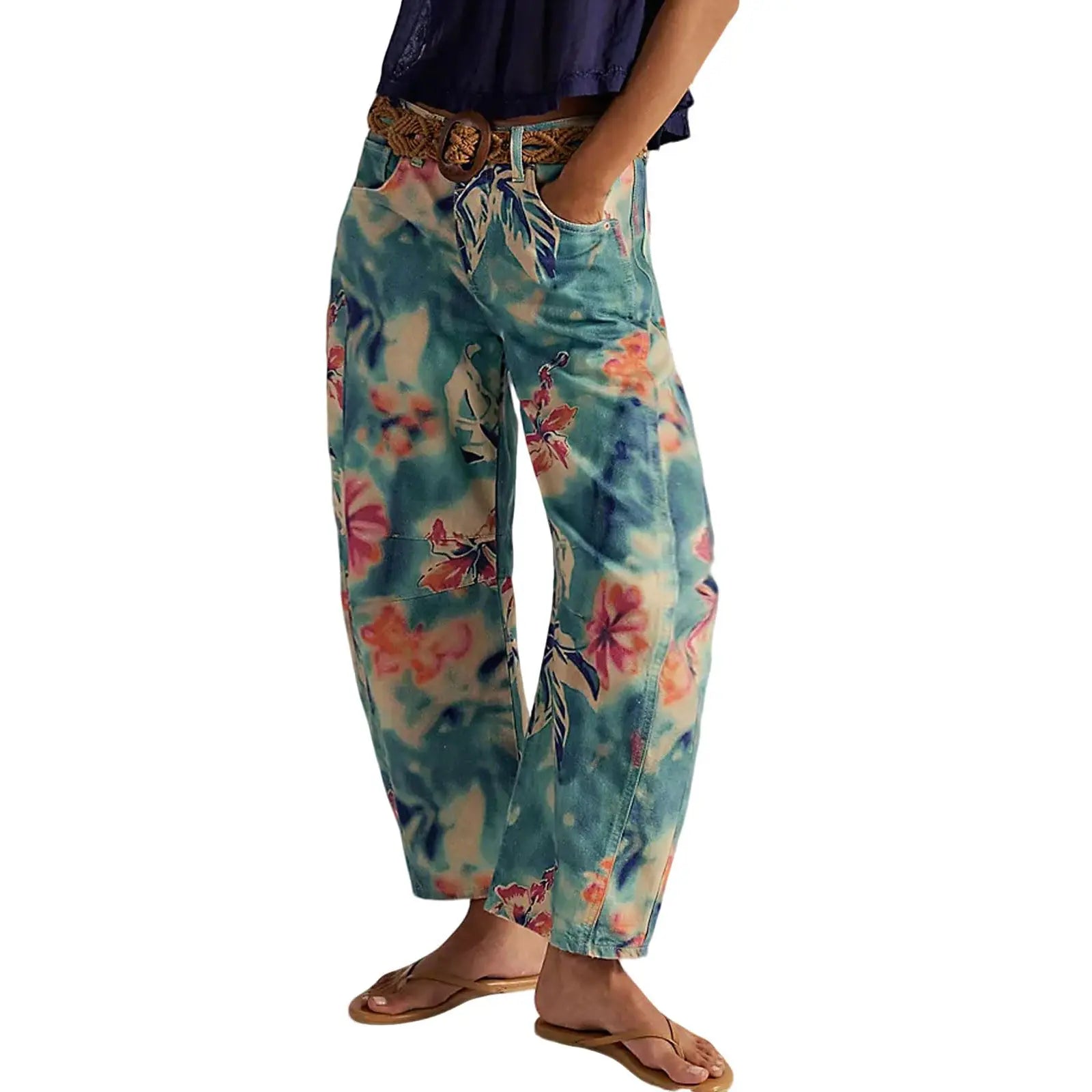Wide-Leg Loose Mid-Rise Casual Denim Trousers