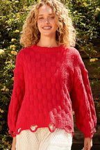POL Checkered Distressed Edge Sweater Oversized