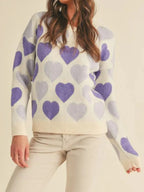 Heart Ribbed Hem Long Sleeve Sweater